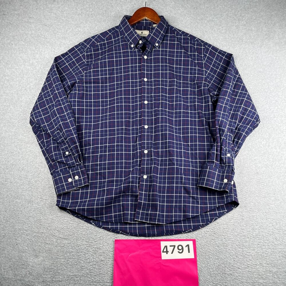 Southern Pines Shirt XL Navy Blue Check Casual Button Up Long Sleeve Mens